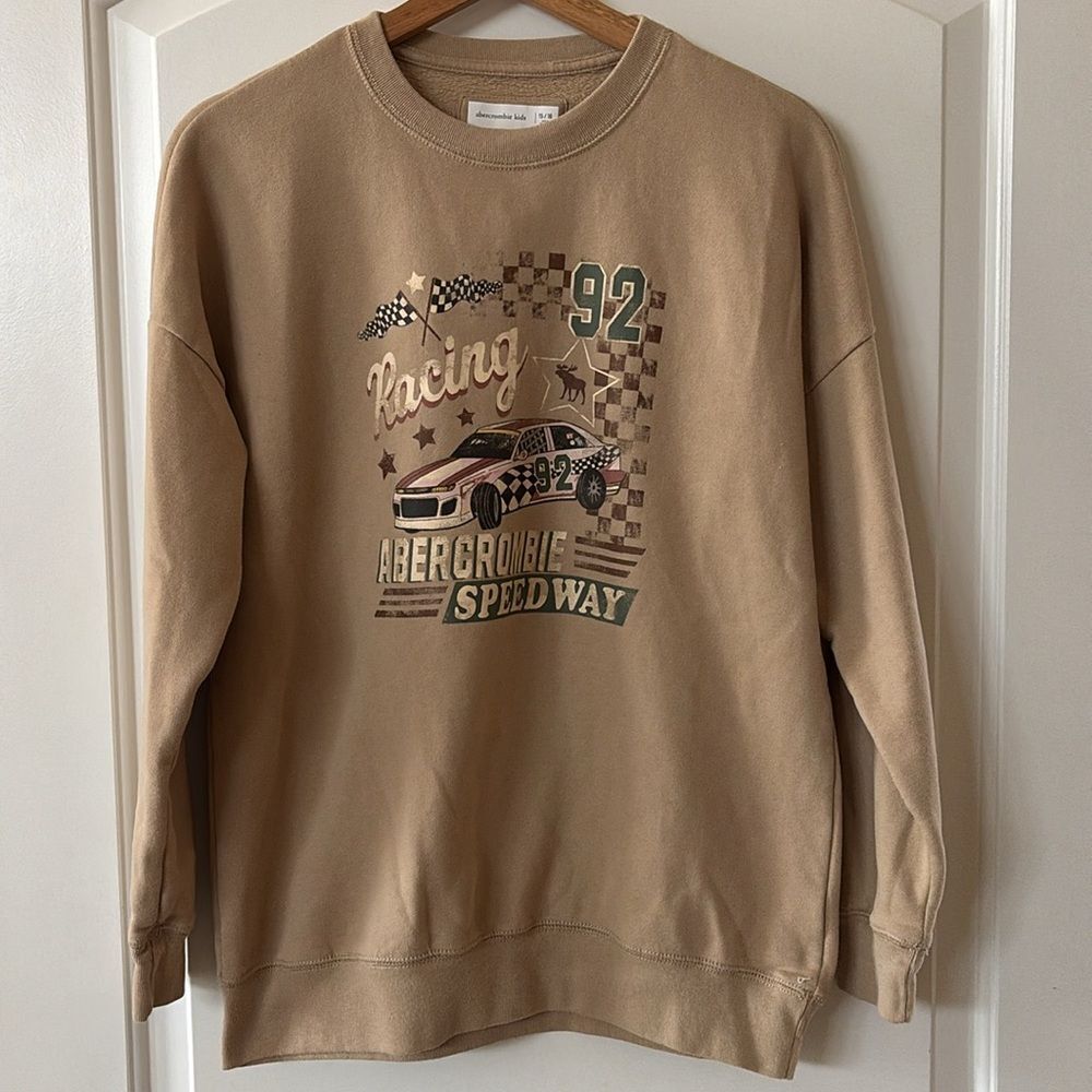 Abercrombie Fitch tan crewneck sweatshirt‎ racing speedway A & F Women’s XS